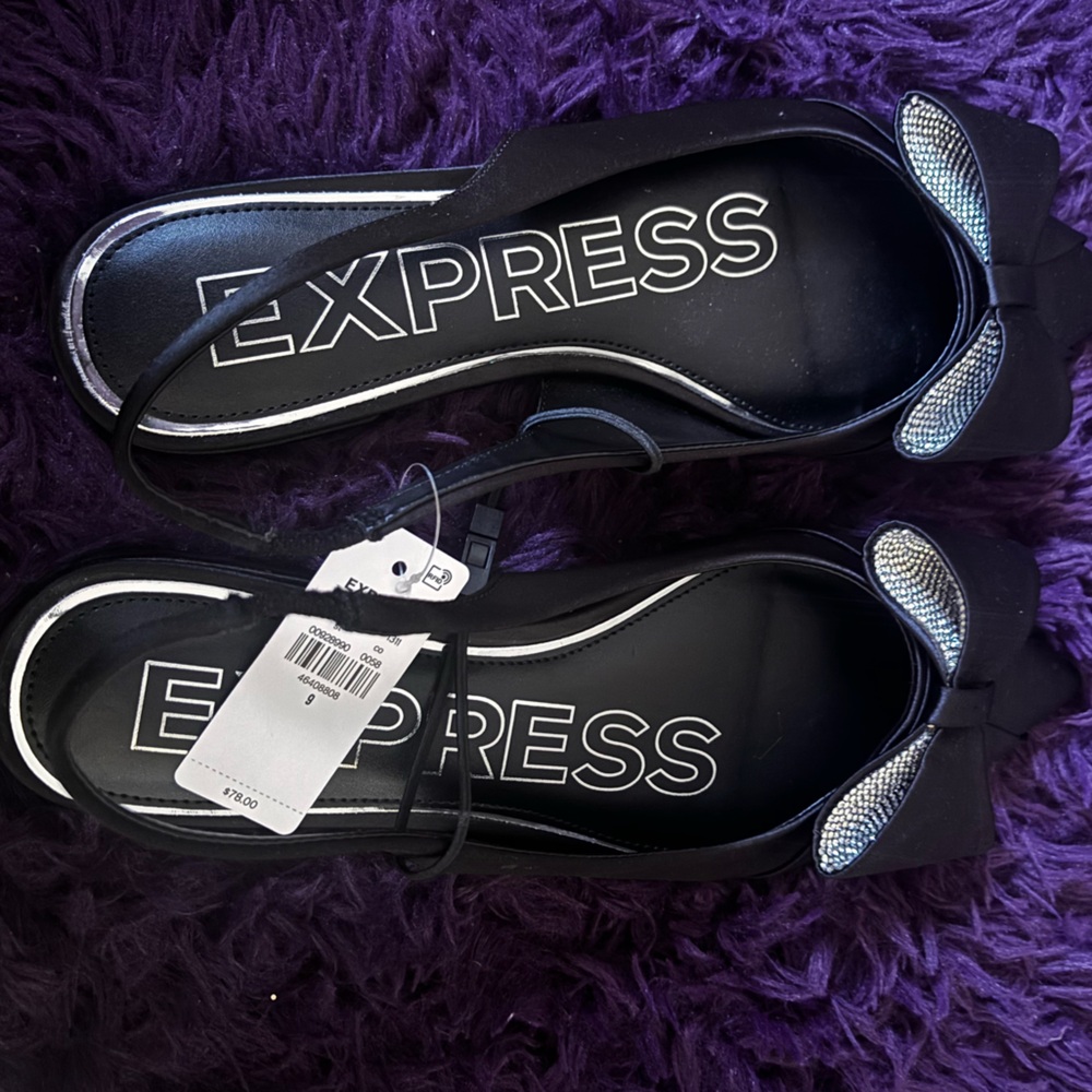 EXPRESS Cute Satin Flats. Size 9. (8 1/2 Ok) Pretty Bling Bow Front - Picture 8 of 9